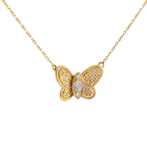 Collier Collier papillon en or jaune 18 carats et diamants 58 Facettes
