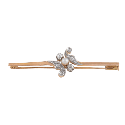 Broche Broche en or jaune 18K et platine avec diamants et perle 58 Facettes