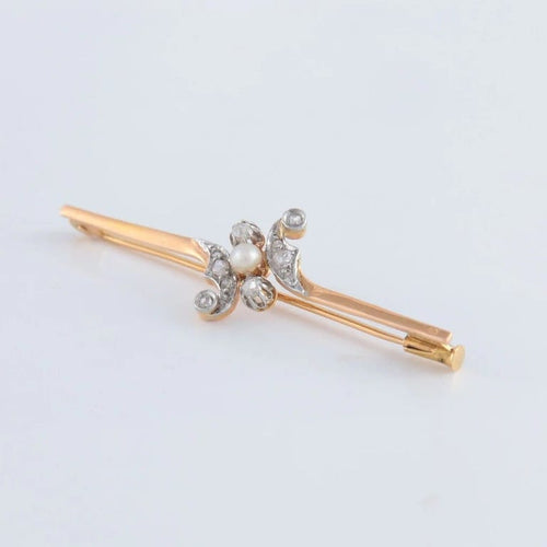 Broche Broche en or jaune 18K et platine avec diamants et perle 58 Facettes