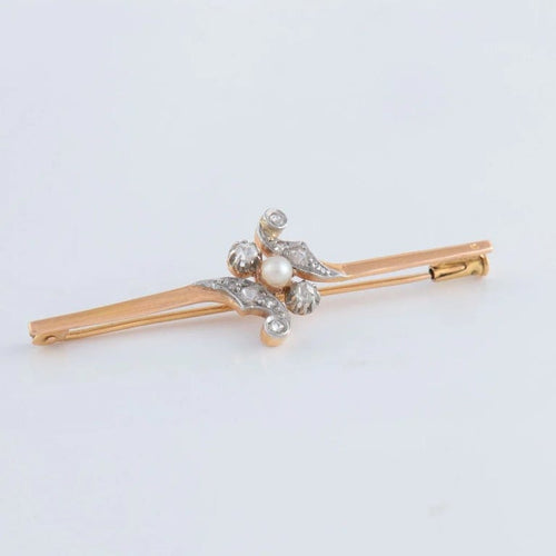 Broche Broche en or jaune 18K et platine avec diamants et perle 58 Facettes