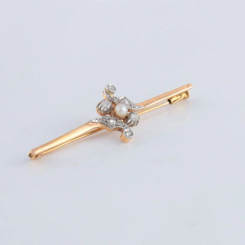 Broche Broche en or jaune 18K et platine avec diamants et perle 58 Facettes