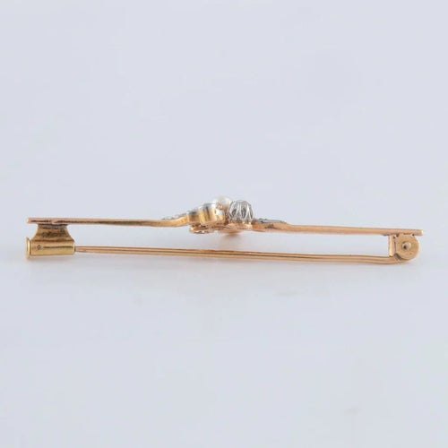 Broche Broche en or jaune 18K et platine avec diamants et perle 58 Facettes