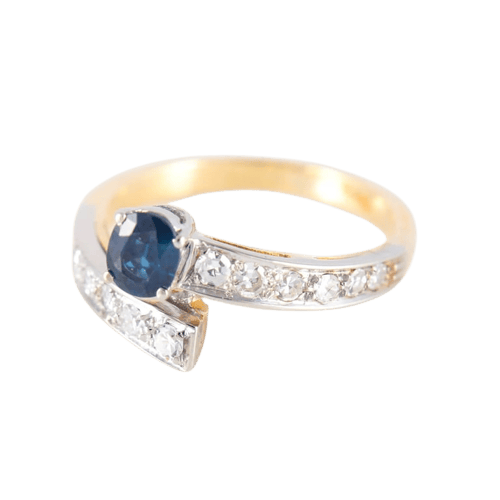 Bague 51 Bague saphir et diamants en or jaune 18 carats et platine 58 Facettes