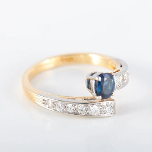 Bague 51 Bague saphir et diamants en or jaune 18 carats et platine 58 Facettes