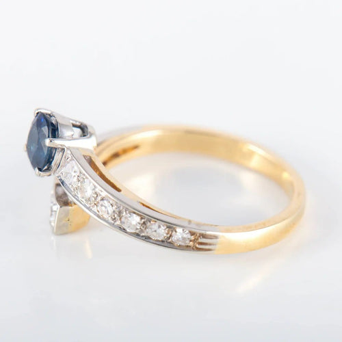Bague 51 Bague saphir et diamants en or jaune 18 carats et platine 58 Facettes