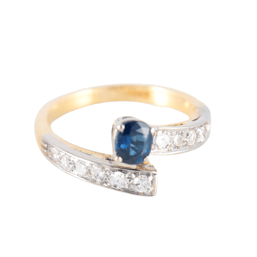 Bague 51 Bague saphir et diamants en or jaune 18 carats et platine 58 Facettes