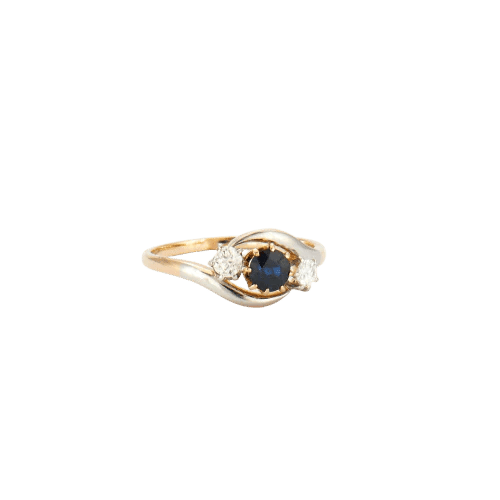 Bague 54 Bague trilogie en or jaune 18 carats et platine, saphir et diamants 58 Facettes