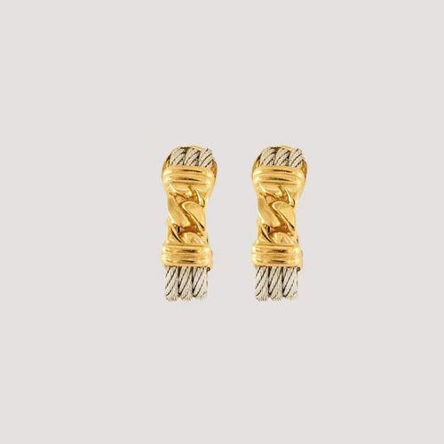 Boucles d'oreilles FRED - Boucles d'oreilles câble en or jaune 18K et acier 58 Facettes