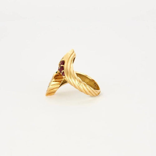 Bague 55 Bague Toi & Moi vintage en or jaune avec diamants, rubis et émeraudes 58 Facettes