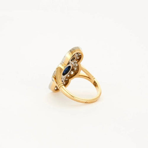 Bague 52.5 Bague style Art déco en or jaune et platine, diamants et saphir 58 Facettes