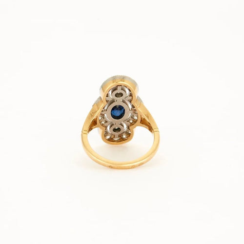 Bague 52.5 Bague style Art déco en or jaune et platine, diamants et saphir 58 Facettes