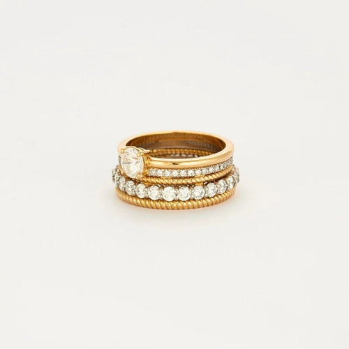 Bague 53 Bague multi-anneaux torsadés en or jaune, platine et diamants 58 Facettes