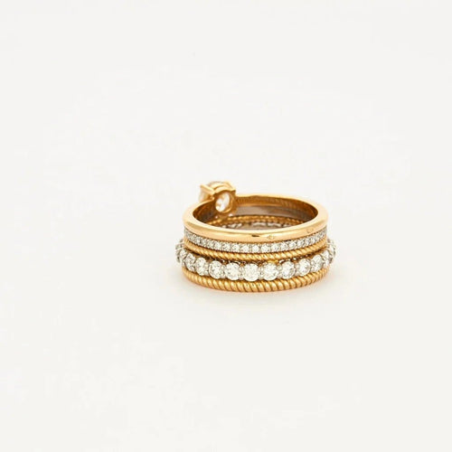 Bague 53 Bague multi-anneaux torsadés en or jaune, platine et diamants 58 Facettes