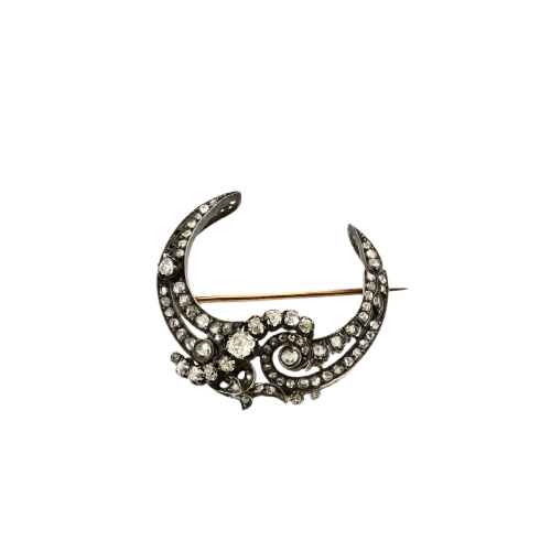 Broche Broche croissant de lune Napoléon III en or rose 18K et diamants 58 Facettes