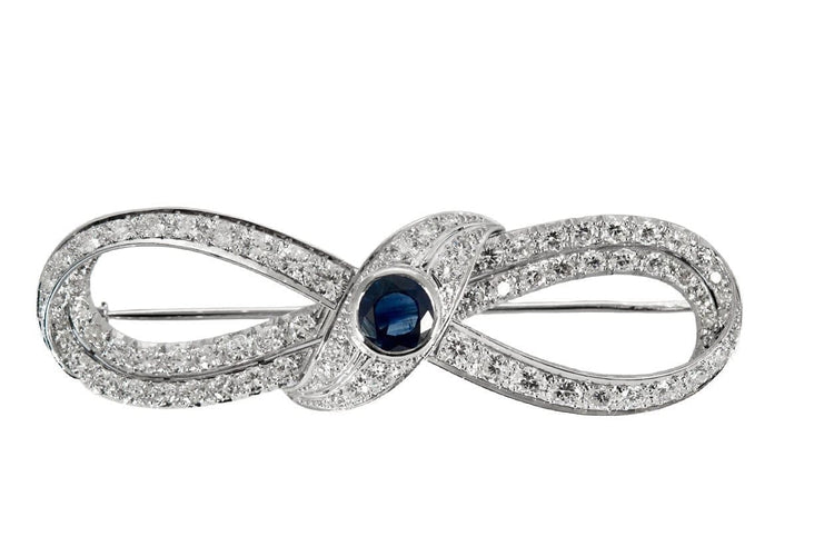 Broche Infini - Broche ancienne en platine, diamants et saphir 58 Facettes