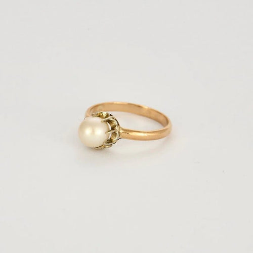 Bague 51.5 Bague solitaire ancienne en or rose et or blanc 18K avec perle 58 Facettes