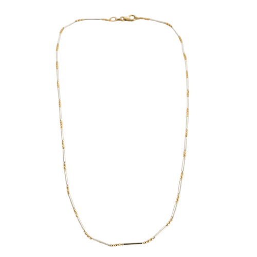 Collier Chaîne motif boules et barrettes en or jaune et or blanc 14K 58 Facettes