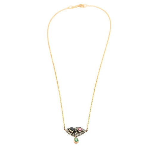 Collier Collier vintage en or jaune 14K et argent, diamants et pierres précieuses 58 Facettes