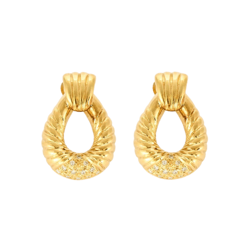 Boucles d'oreilles Boucles d'oreilles godronnées en or jaune 18K et diamants 58 Facettes