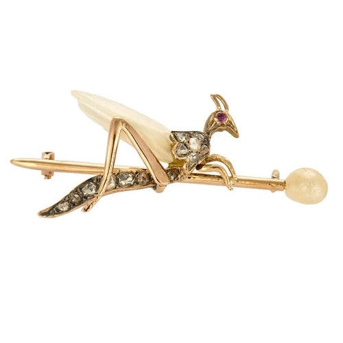 Broche Broche cigale fin XIXe en or 18 carats, diamants et nacre 58 Facettes P21L2