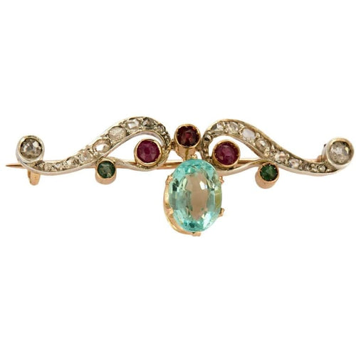 Broche Broche fin XIXe siècle en or et platine, diamants et pierre turquoise 58 Facettes P21L1
