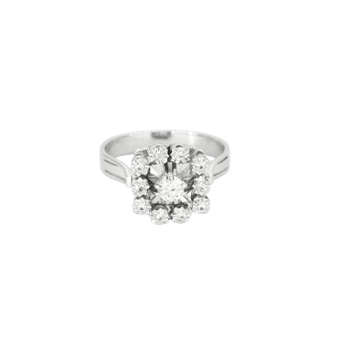 Bague 52 Bague ancienne motif carré en or blanc et diamants 58 Facettes