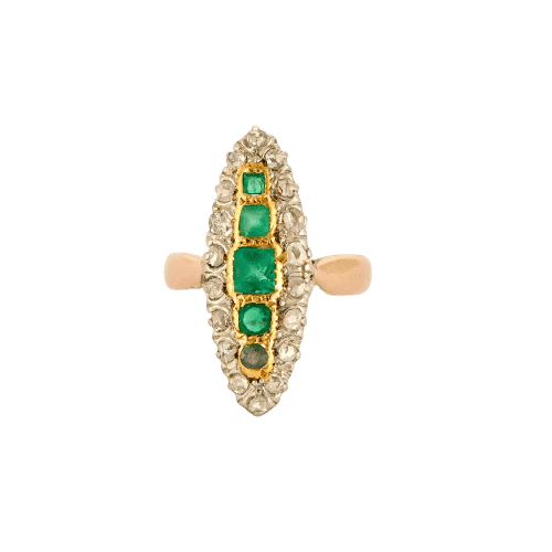 Bague 47.5 Bague marquise en or 18 carats avec diamants et émeraudes 58 Facettes P16L18