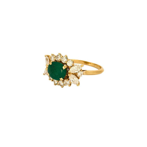 Bague 53.5 Bague panier vintage en or jaune 18 carats, émeraude et diamants 58 Facettes