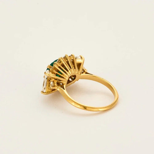 Bague 53.5 Bague panier vintage en or jaune 18 carats, émeraude et diamants 58 Facettes