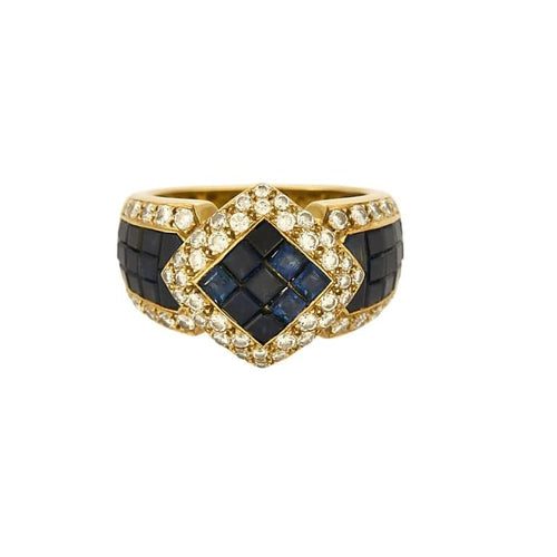 Bague 52.5 Bague vintage en or jaune 18 carats, diamants et saphirs 58 Facettes