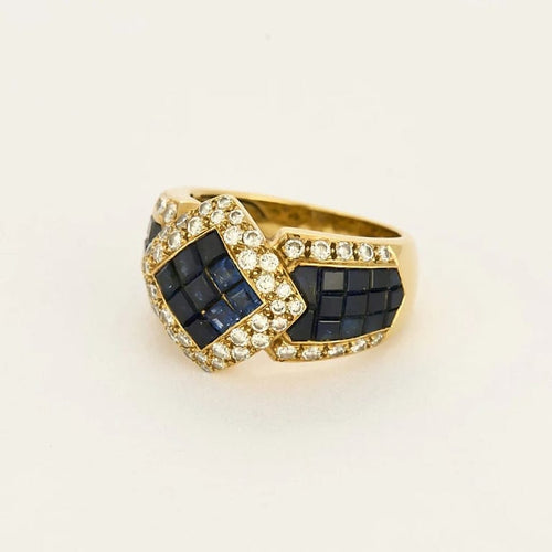 Bague 52.5 Bague vintage en or jaune 18 carats, diamants et saphirs 58 Facettes