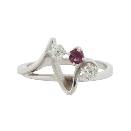 Bague 47 Bague en or blanc 18 carats avec rubis et diamants 58 Facettes REF 1053/16