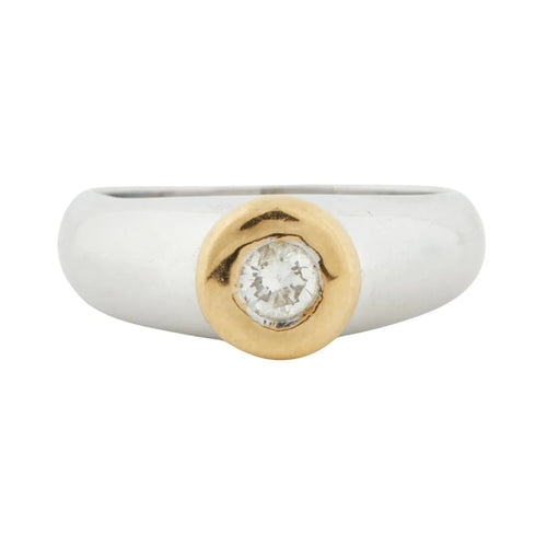 Bague 54 Bague en or blanc et jaune sertie d’un diamant 58 Facettes REF 5032/13