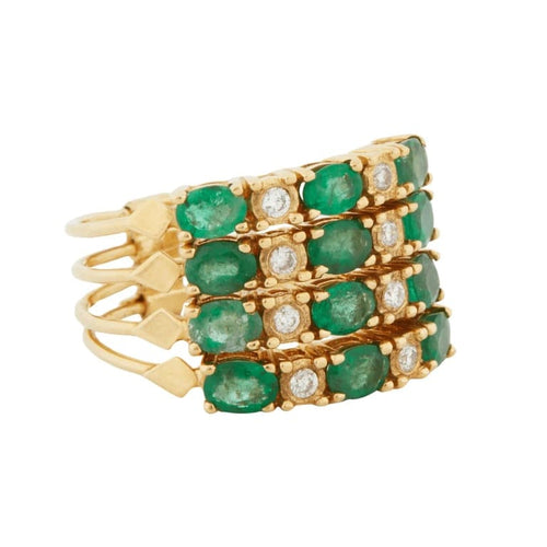 Bague 54 Bague en or jaune 18 carats sertie d’émeraudes et diamants 58 Facettes RÉF 9014/15