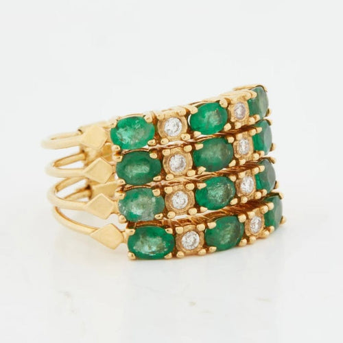 Bague 54 Bague en or jaune 18 carats sertie d’émeraudes et diamants 58 Facettes RÉF 9014/15