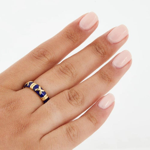 Bague 57 Bague en or jaune 18 carats et émail bleu 58 Facettes RÉF 1004/20