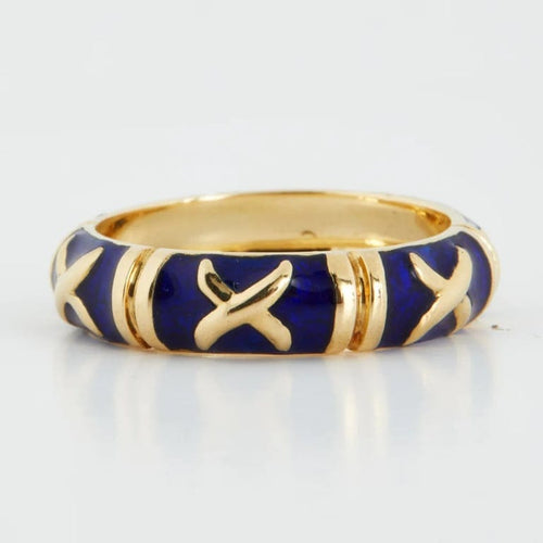 Bague 57 Bague en or jaune 18 carats et émail bleu 58 Facettes RÉF 1004/20