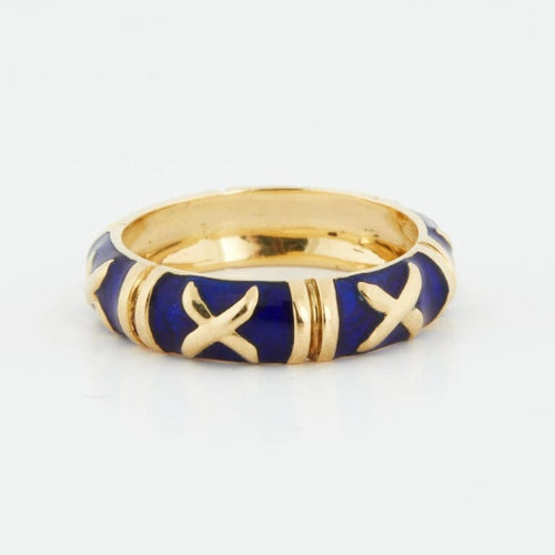 Bague 57 Bague en or jaune 18 carats et émail bleu 58 Facettes RÉF 1004/20