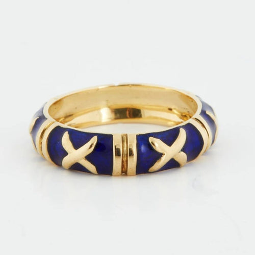 Bague 57 Bague en or jaune 18 carats et émail bleu 58 Facettes RÉF 1004/20