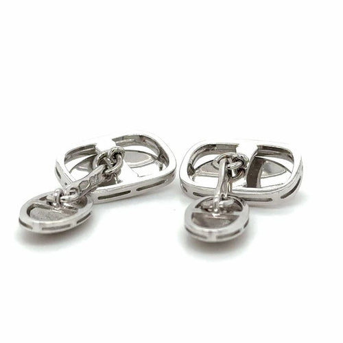 Boutons de manchette Boutons de manchette rectangulaires en or blanc et diamants 58 Facettes RÉF 1050/14