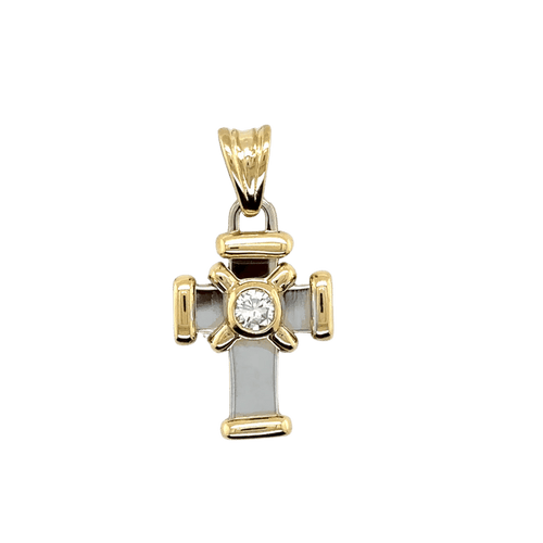 Pendentif Pendentif croix en or jaune et blanc avec diamant 58 Facettes 1.0000258/1