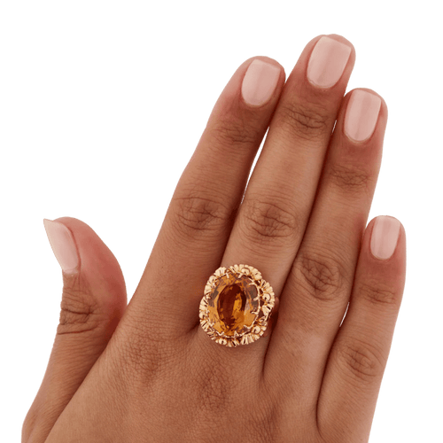 Bague 59 Bague en or jaune 18 carats sertie d’un quartz citrine ovale 58 Facettes 7025/21