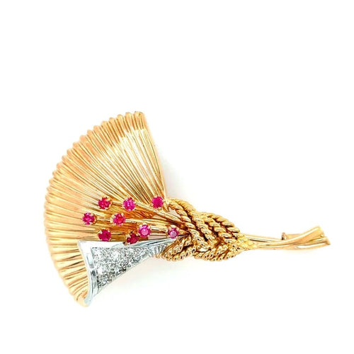Broche Broche ancienne en or rose et platine avec rubis et diamants 58 Facettes 1.0000350/1
