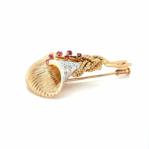 Broche Broche ancienne en or rose et platine avec rubis et diamants 58 Facettes 1.0000350/1