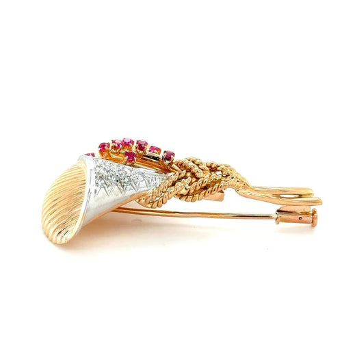 Broche Broche ancienne en or rose et platine avec rubis et diamants 58 Facettes 1.0000350/1