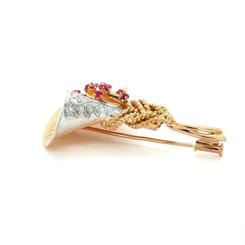 Broche Broche ancienne en or rose et platine avec rubis et diamants 58 Facettes 1.0000350/1