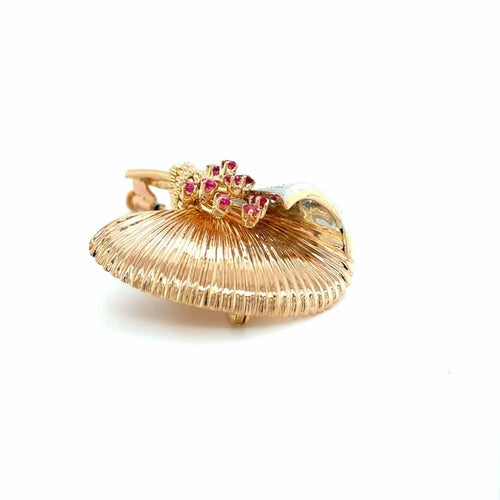 Broche Broche ancienne en or rose et platine avec rubis et diamants 58 Facettes 1.0000350/1