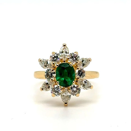 Bague 51 Bague marguerite en or jaune 18 carats, émeraude et diamants 58 Facettes 1.0000372/1