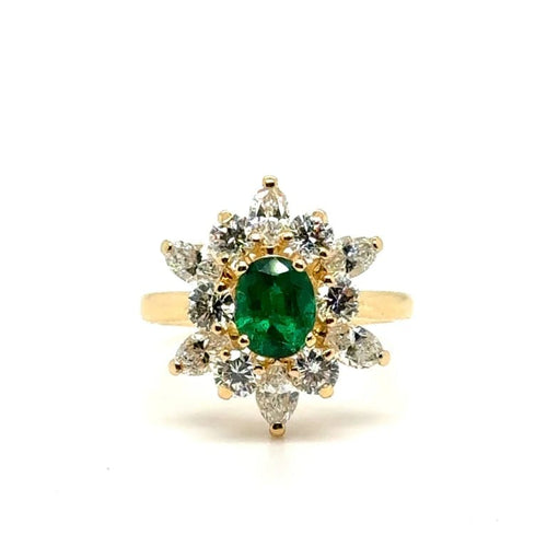 Bague 51 Bague marguerite en or jaune 18 carats, émeraude et diamants 58 Facettes 1.0000372/1
