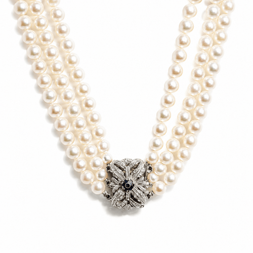 Collier Collier vintage 3 rangs de perles de culture, fermoir en or blanc 18 carats 58 Facettes 1.0000481/2